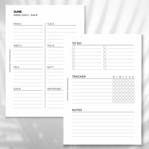 Agenda semaine sur 2 pages Juin/Mai