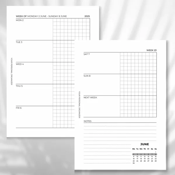 Agenda hebdomadaire à grille horizontale - juin/mai