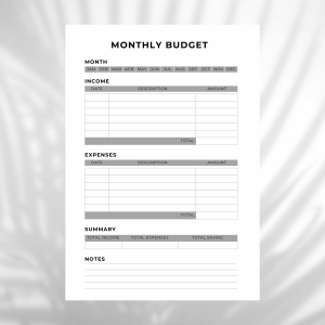 Monthly budget planner